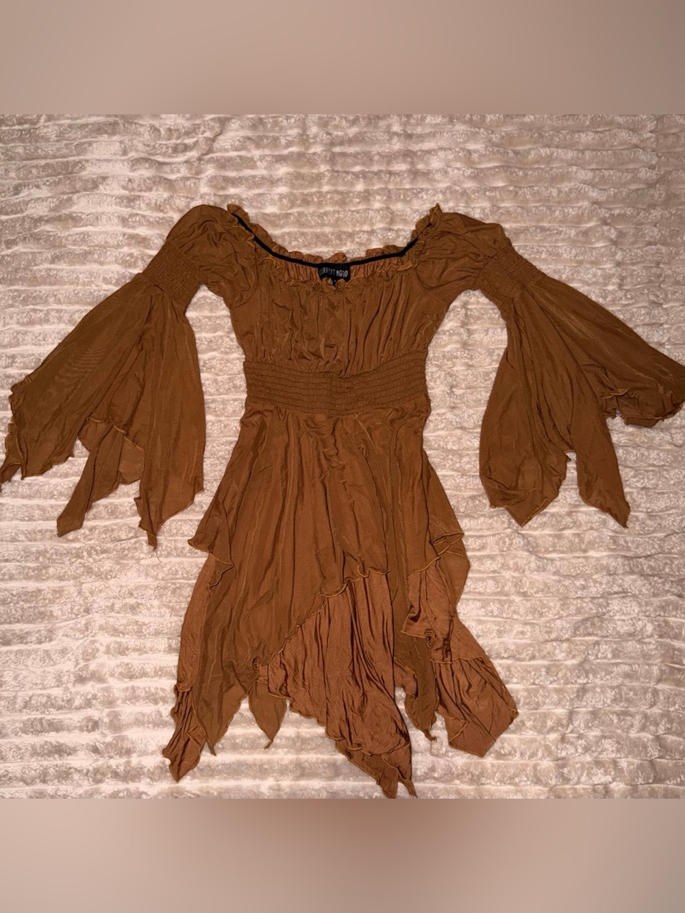 Dolls Kill Rust Brown Asymmetrical Handkerchief-Hem Dress